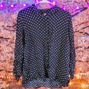 Navy Polkadot Button Down Blouse